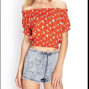 RUE 21 OFF SHOULDER FLORAL BLOUSE ORANGE